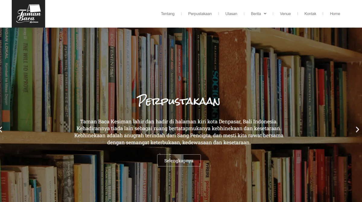 Tampilan website Taman Baca Kesiman